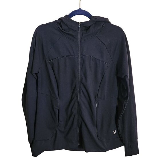 Spyder Full Zip Soft Shell Black Hooded Jacket Size L - Picture 2 of 10